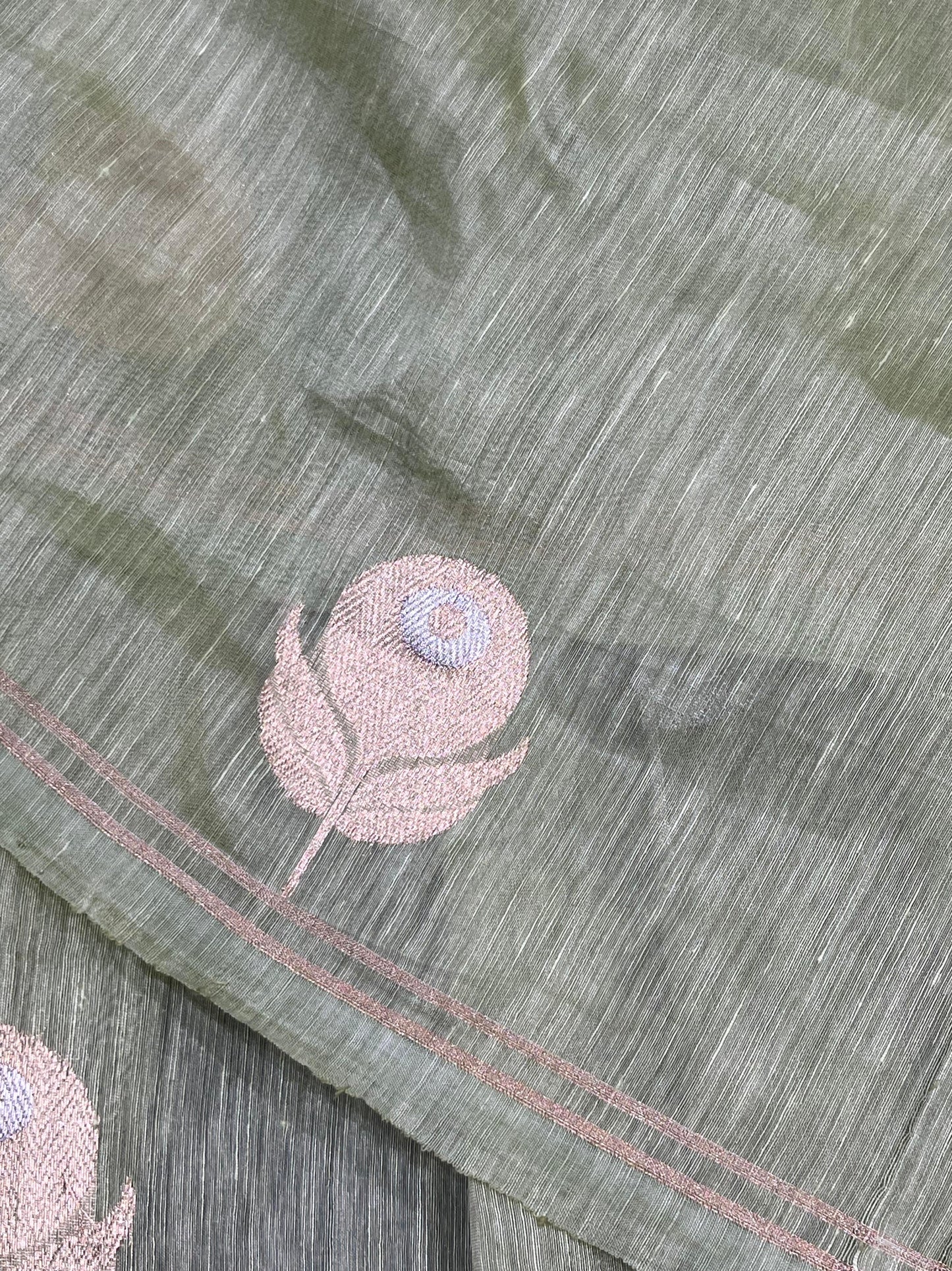 PASTEL GREEN LINEN PURE HANDLOOM BANARASI SAREE