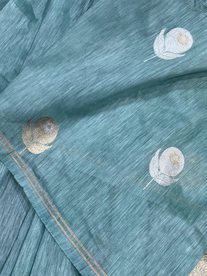 BLUE LINEN PURE HANDLOOM BANARASI SAREE