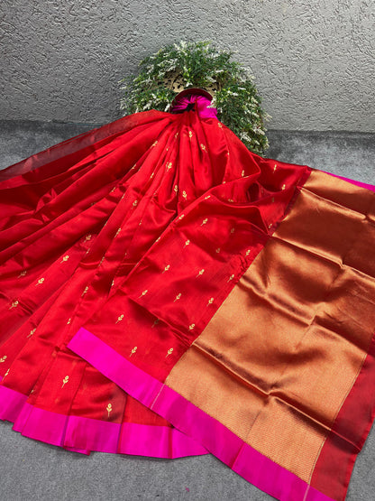 RED SILK PURE HANDLOOM CHANDERI SAREE