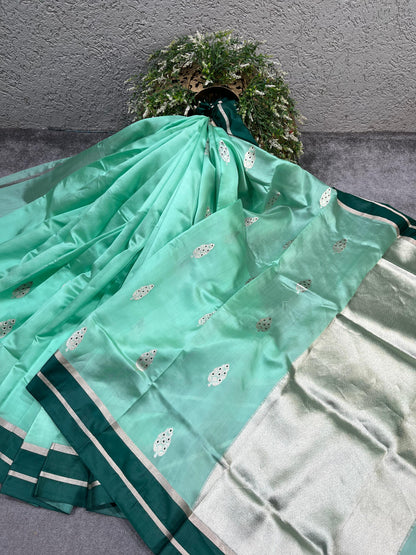 MINT GREEN SILK PURE HANDLOOM CHANDERI SAREE