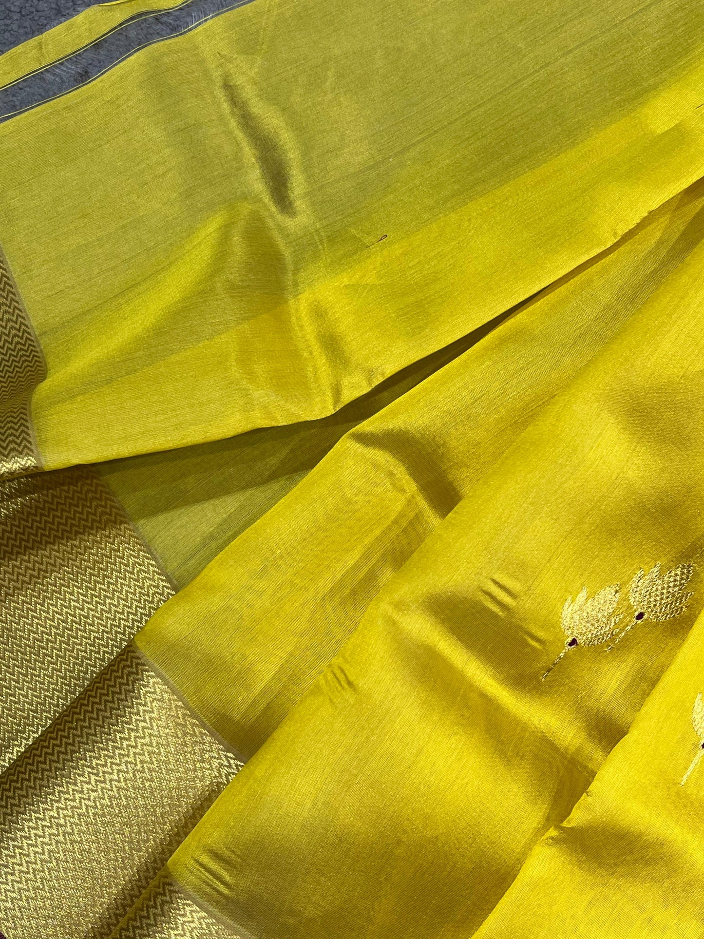 YELLOW SILK PURE HANDLOOM CHANDERI  SAREE
