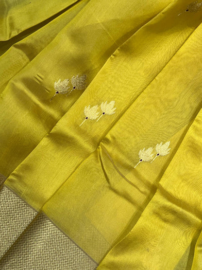 YELLOW SILK PURE HANDLOOM CHANDERI  SAREE