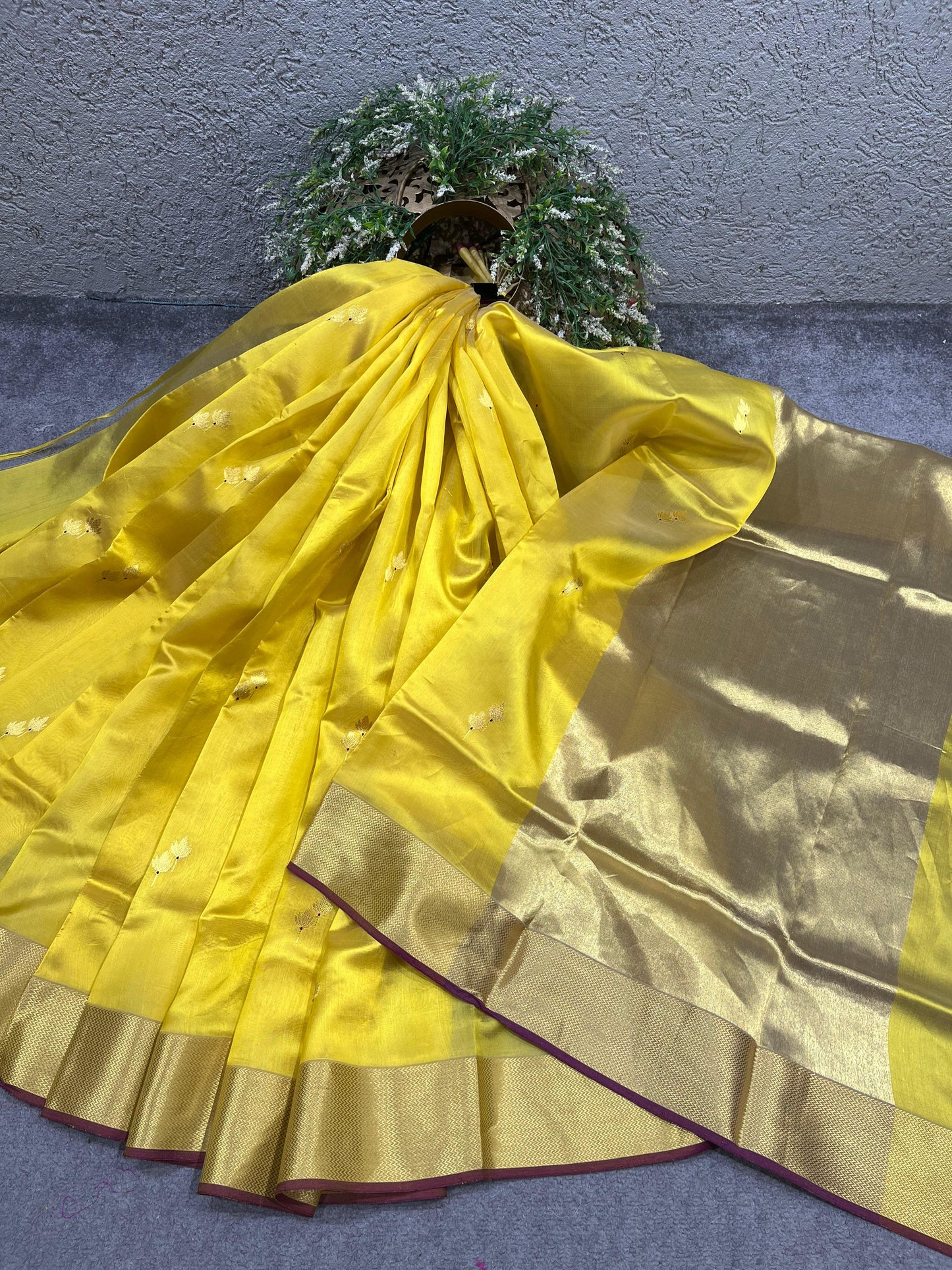 YELLOW SILK PURE HANDLOOM CHANDERI  SAREE