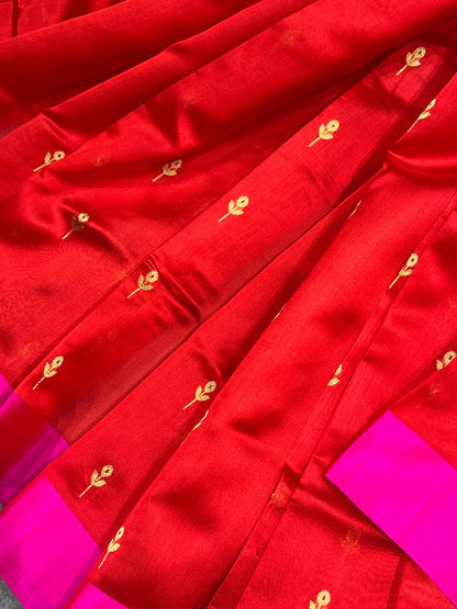 RED SILK PURE HANDLOOM CHANDERI SAREE