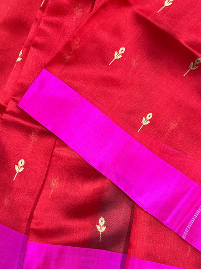 RED SILK PURE HANDLOOM CHANDERI SAREE