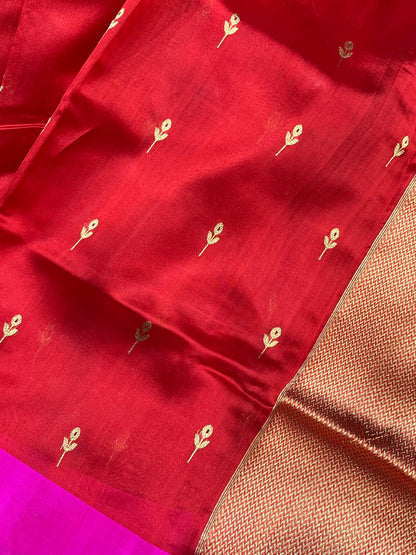 RED SILK PURE HANDLOOM CHANDERI SAREE