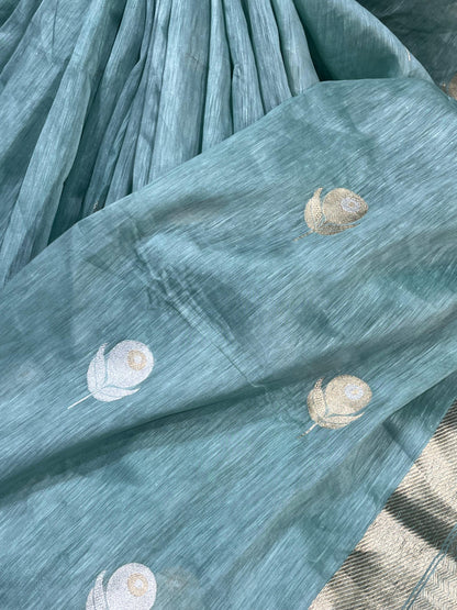 BLUE LINEN PURE HANDLOOM BANARASI SAREE