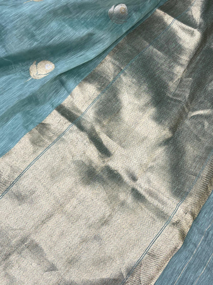 BLUE LINEN PURE HANDLOOM BANARASI SAREE