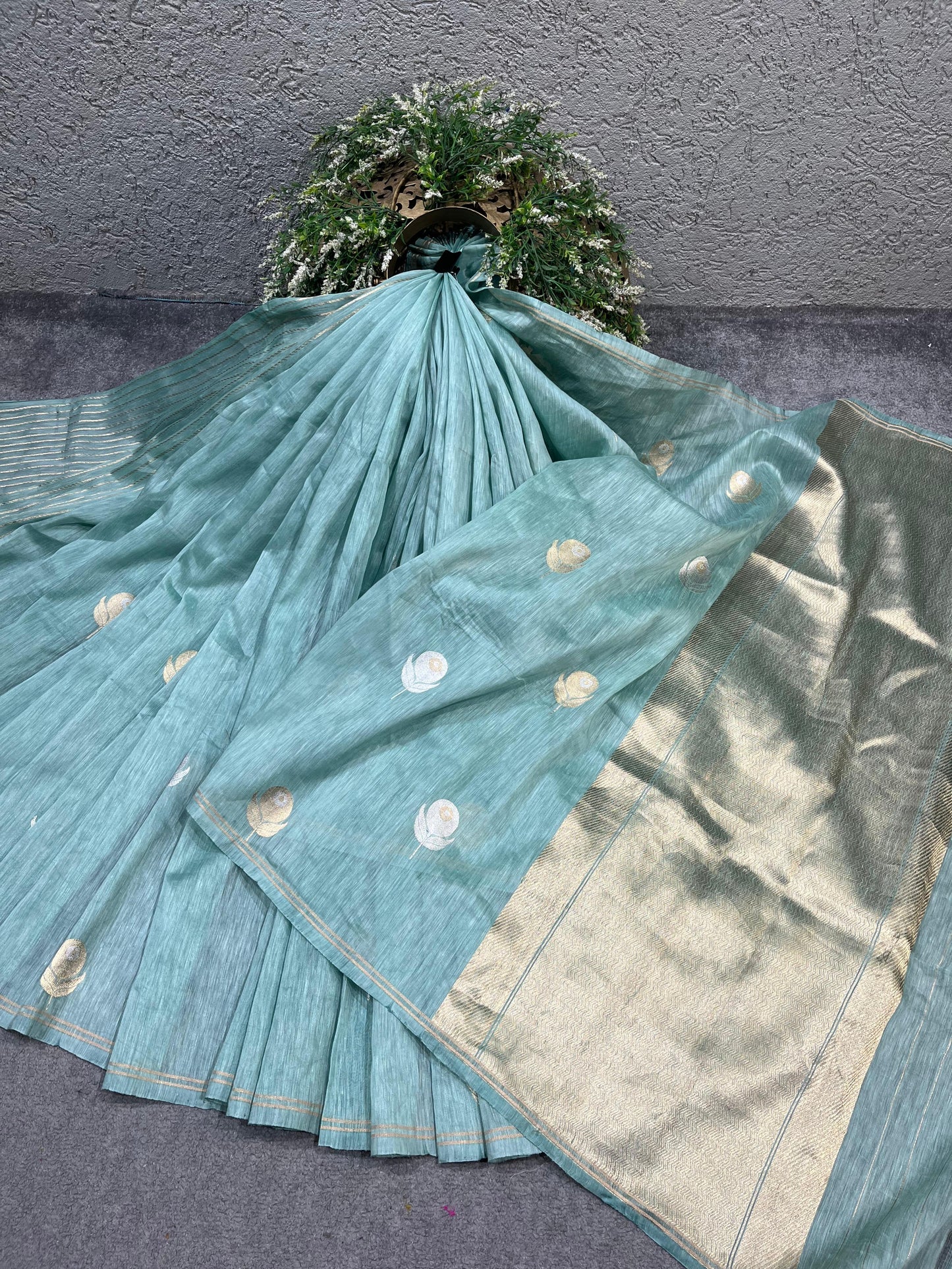 BLUE LINEN PURE HANDLOOM BANARASI SAREE