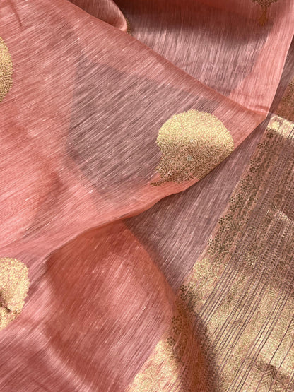 PINK LINEN PURE HANDLOOM BANARASI SAREE