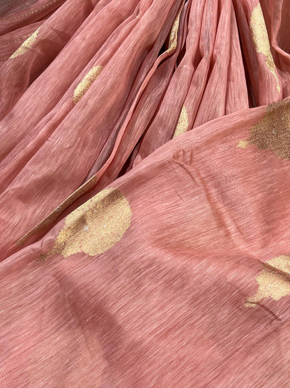PINK LINEN PURE HANDLOOM BANARASI SAREE