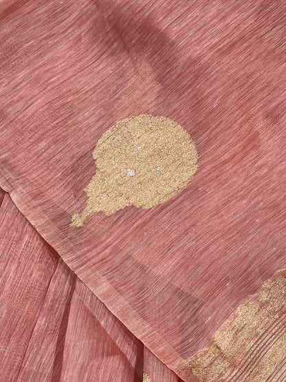 PINK LINEN PURE HANDLOOM BANARASI SAREE
