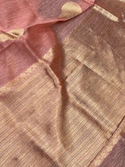 PINK LINEN PURE HANDLOOM BANARASI SAREE