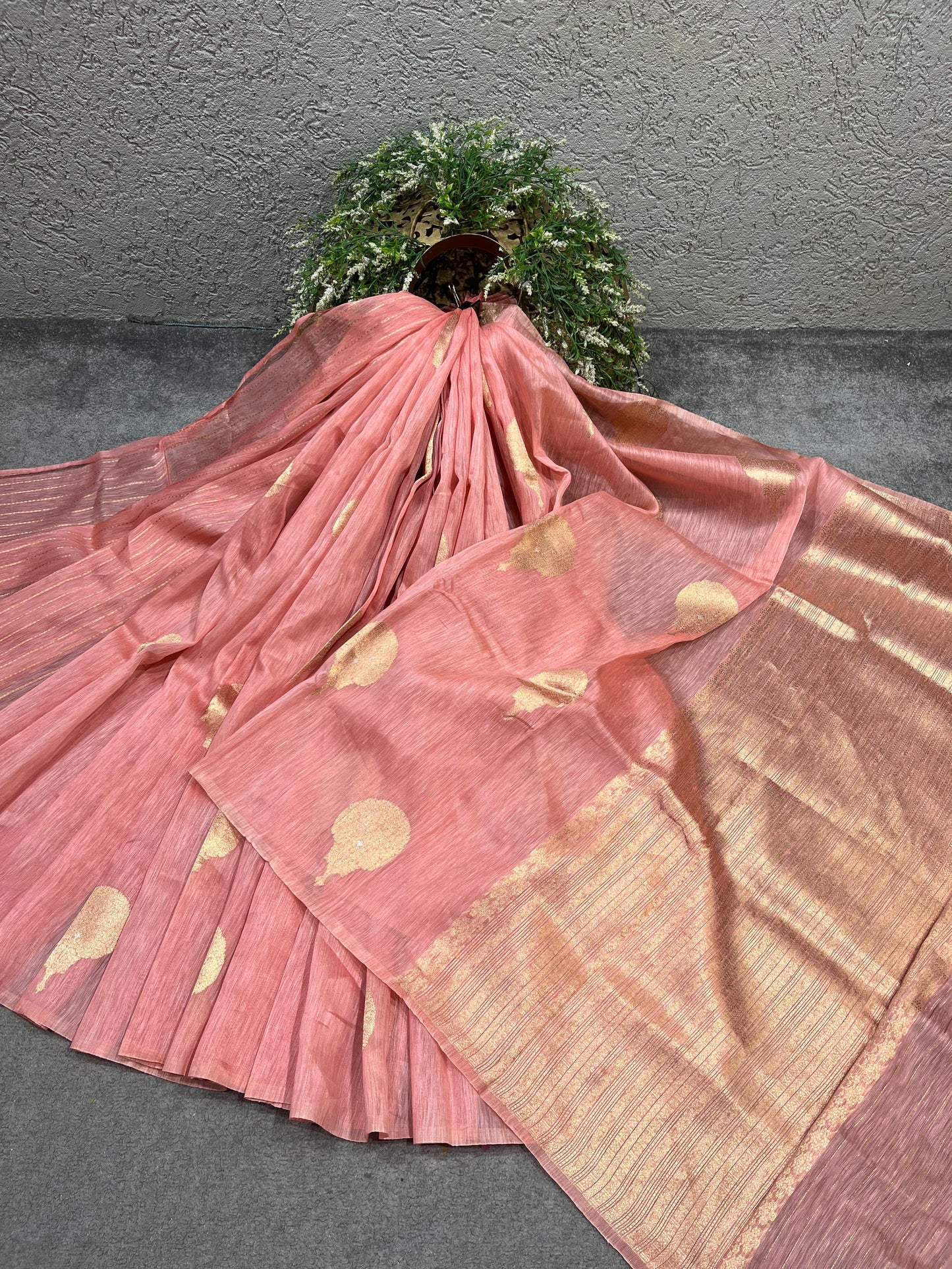 PINK LINEN PURE HANDLOOM BANARASI SAREE