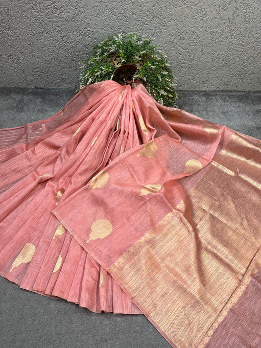 PINK LINEN PURE HANDLOOM BANARASI SAREE