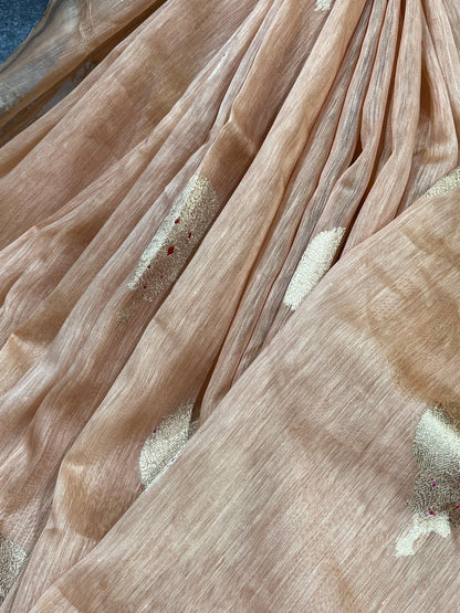 PEACH LINEN PURE HANDLOOM BANARASI SAREE