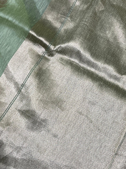 PASTEL GREEN LINEN PURE HANDLOOM BANARASI SAREE