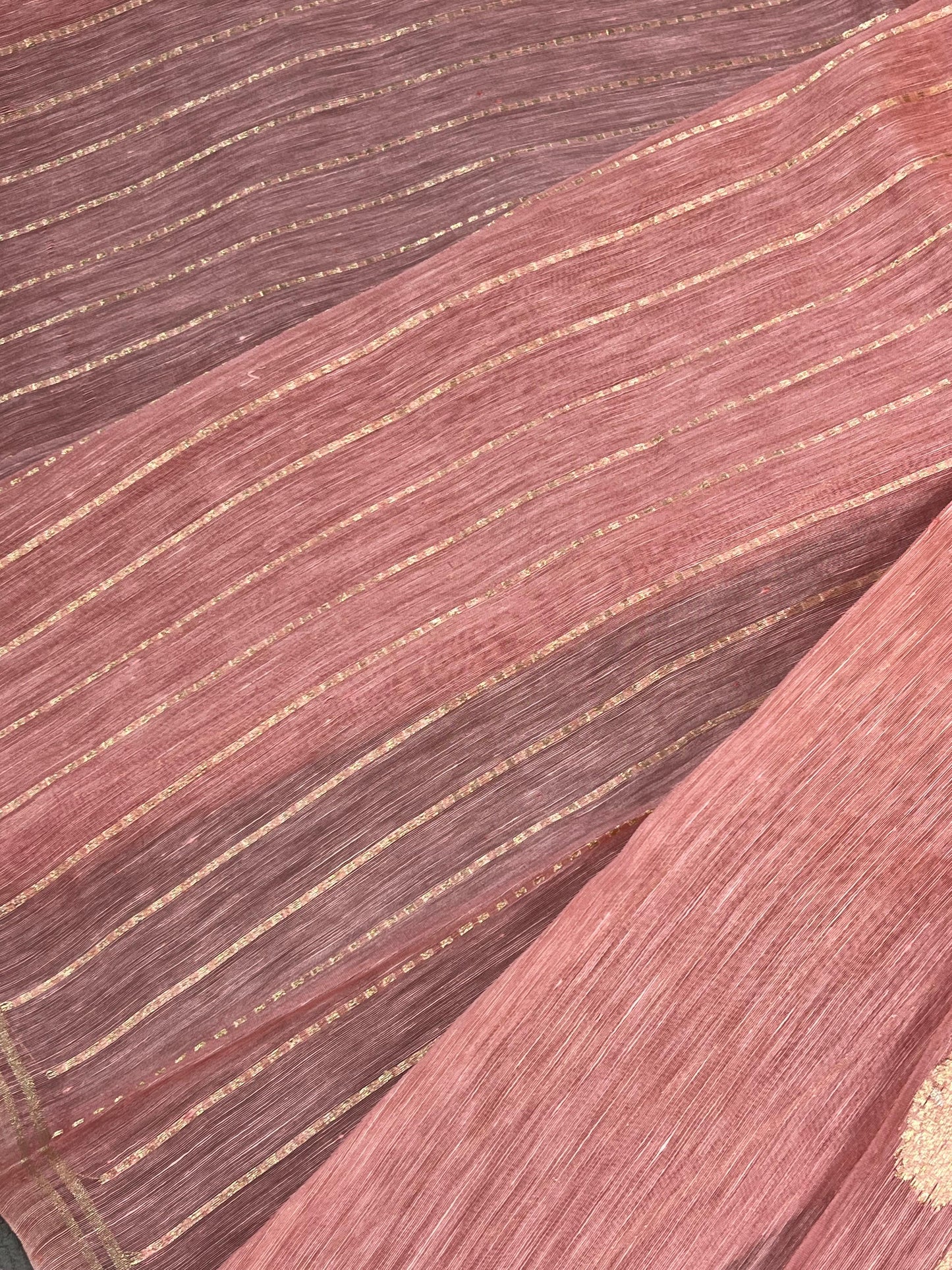 PEACH PINK LINEN PURE HANDLOOM BANARASI SAREE