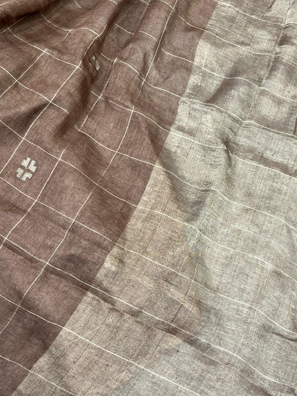 BROWN PURE HANDLOOM LINEN SAREE