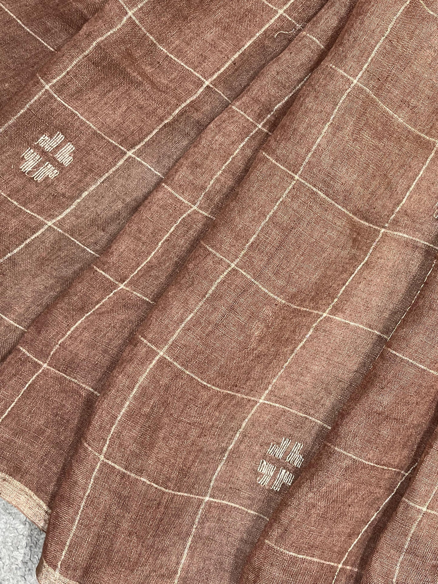 BROWN PURE HANDLOOM LINEN SAREE