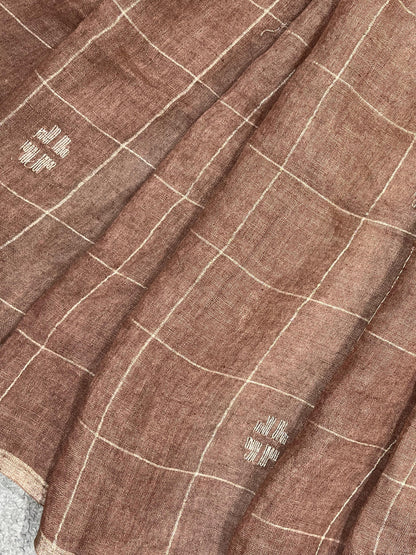 BROWN PURE HANDLOOM LINEN SAREE