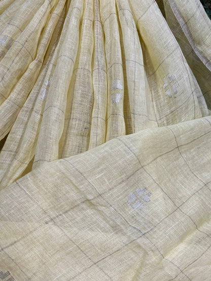PASTEL YELLOW PURE HANDLOOM LINEN SAREE