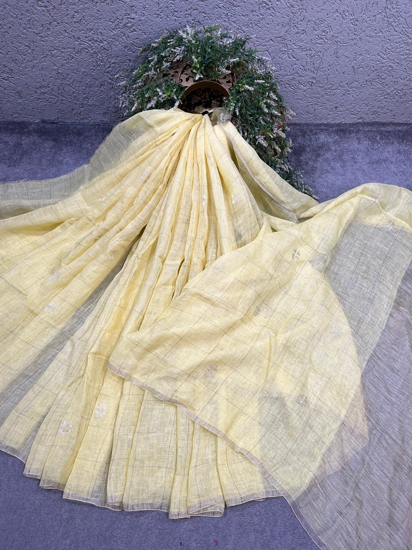 PASTEL YELLOW PURE HANDLOOM LINEN SAREE
