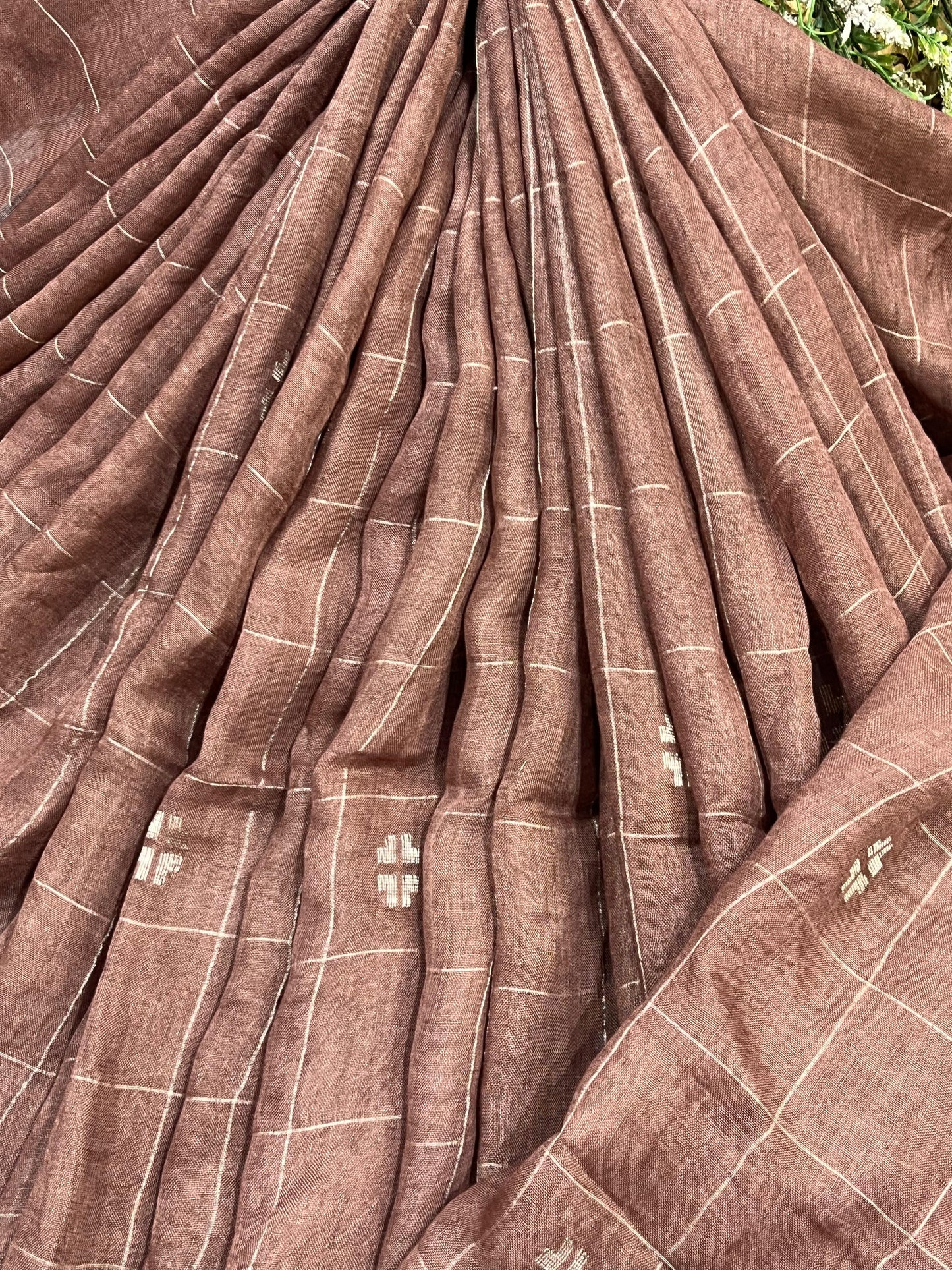 BROWN PURE HANDLOOM LINEN SAREE