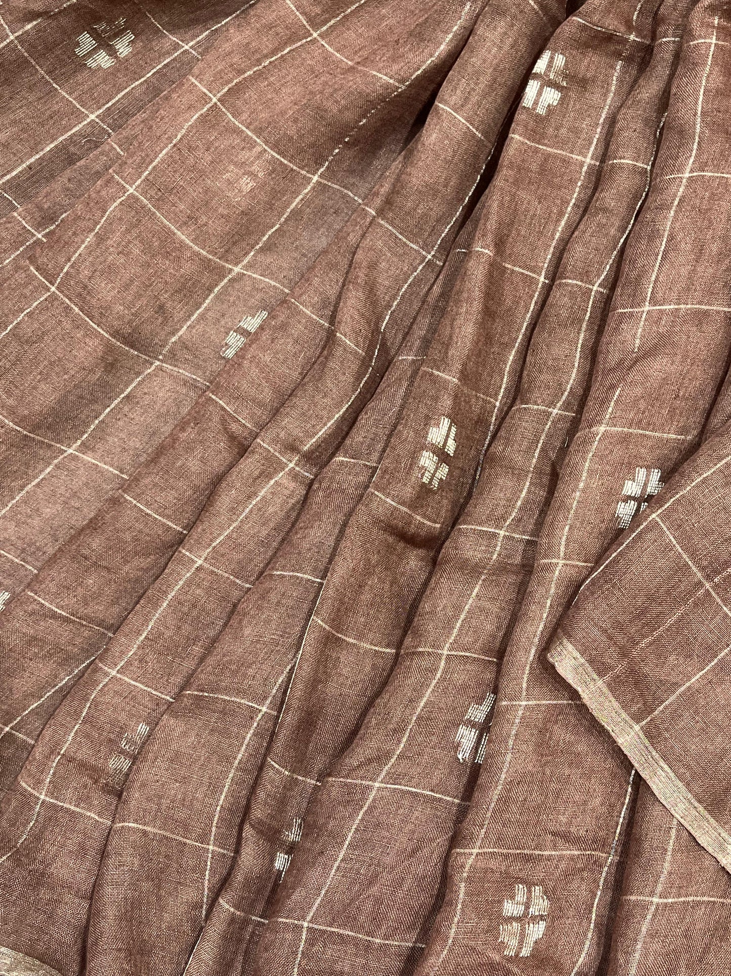 BROWN PURE HANDLOOM LINEN SAREE