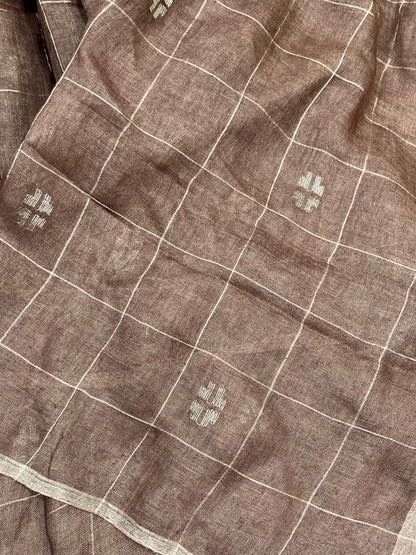BROWN PURE HANDLOOM LINEN SAREE
