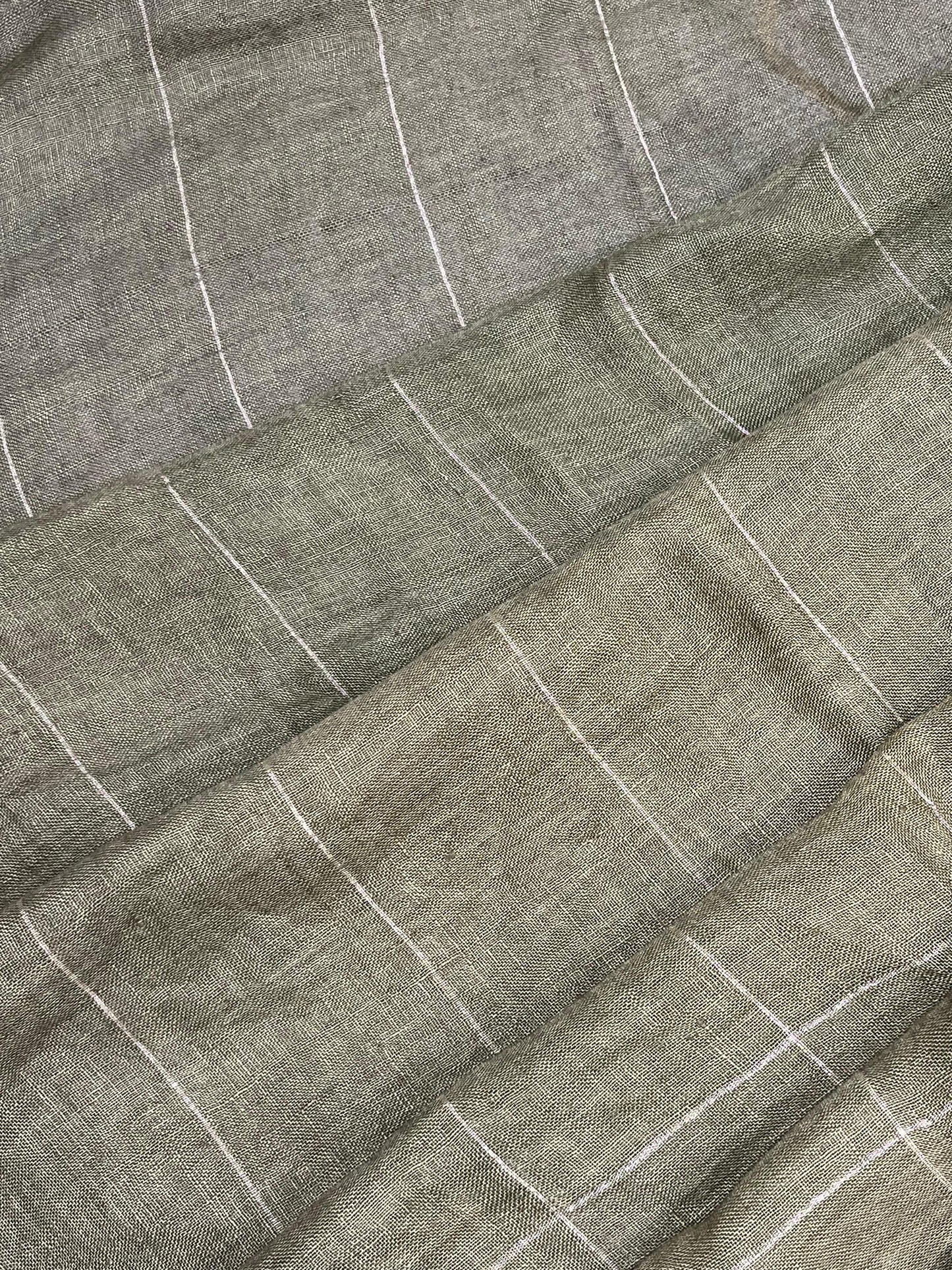 OLIVE GREEN PURE HANDLOOM LINEN SAREE