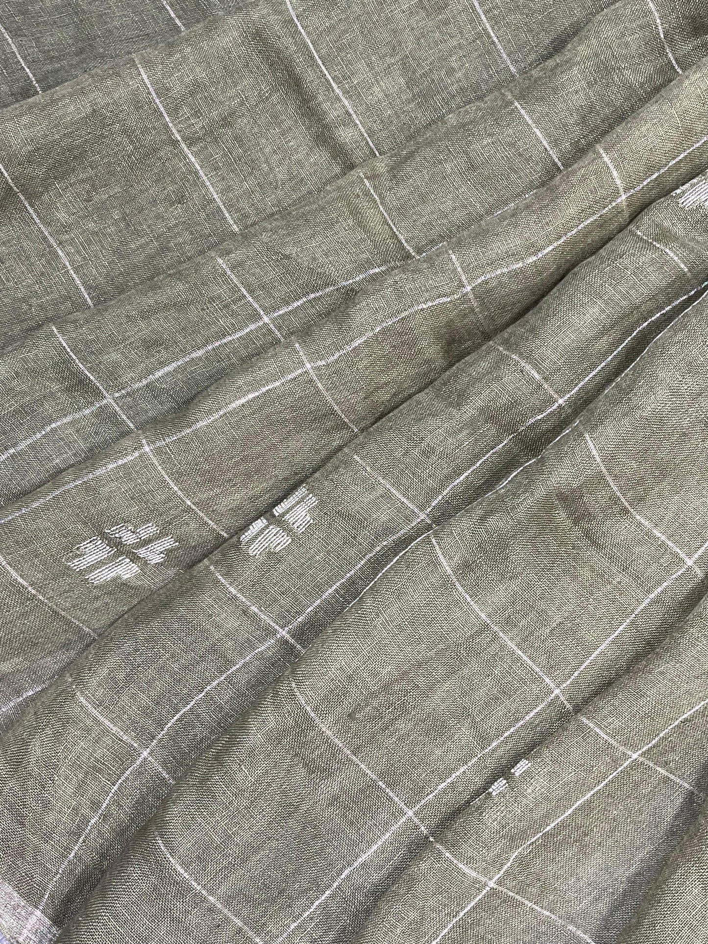 OLIVE GREEN PURE HANDLOOM LINEN SAREE