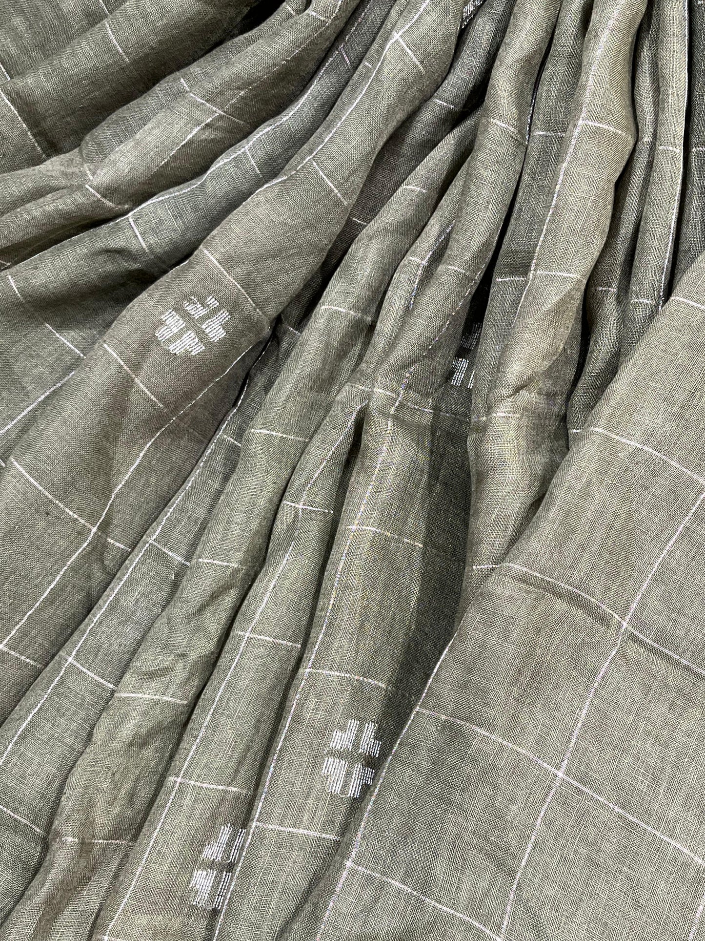 OLIVE GREEN PURE HANDLOOM LINEN SAREE