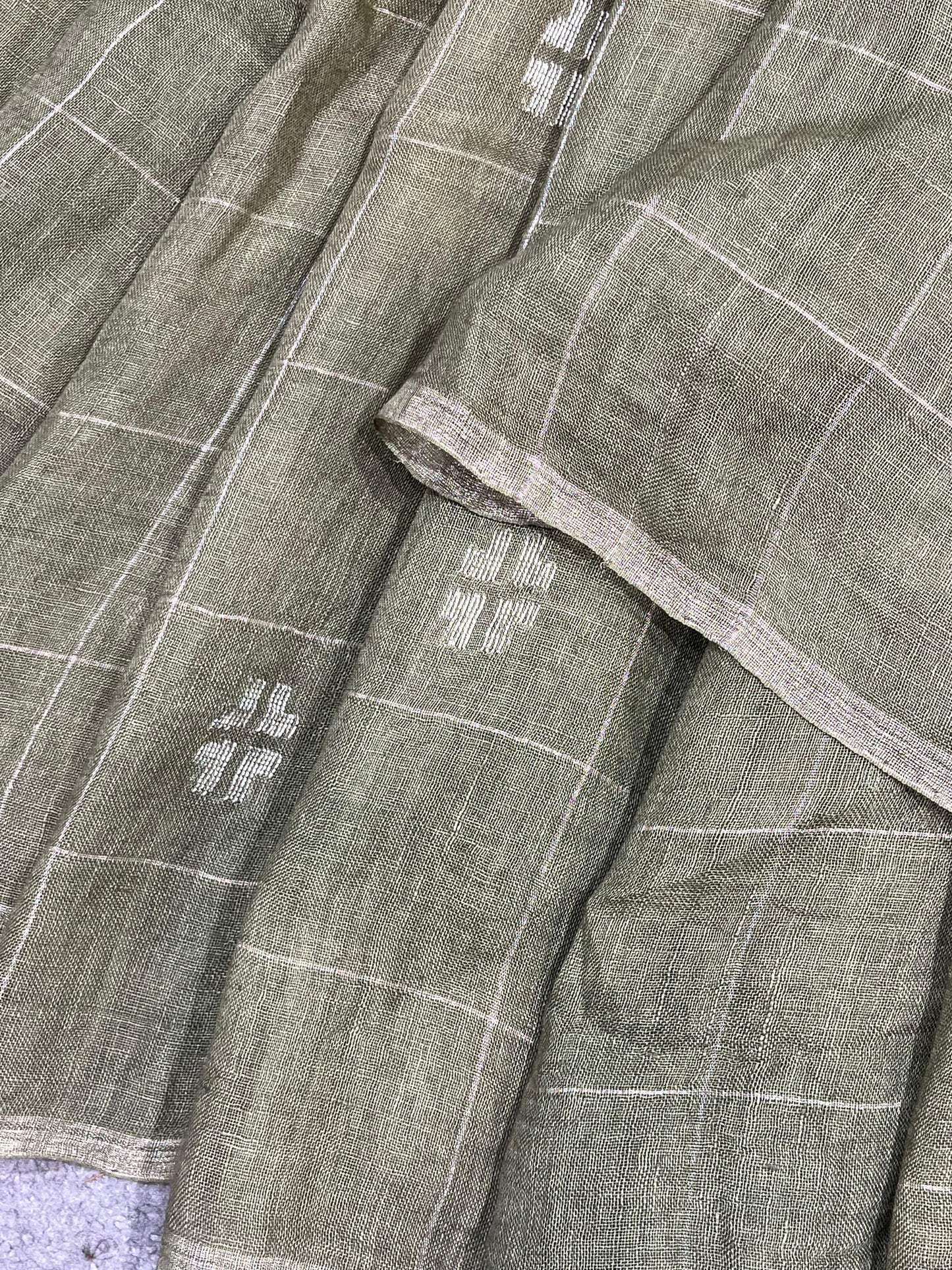 OLIVE GREEN PURE HANDLOOM LINEN SAREE