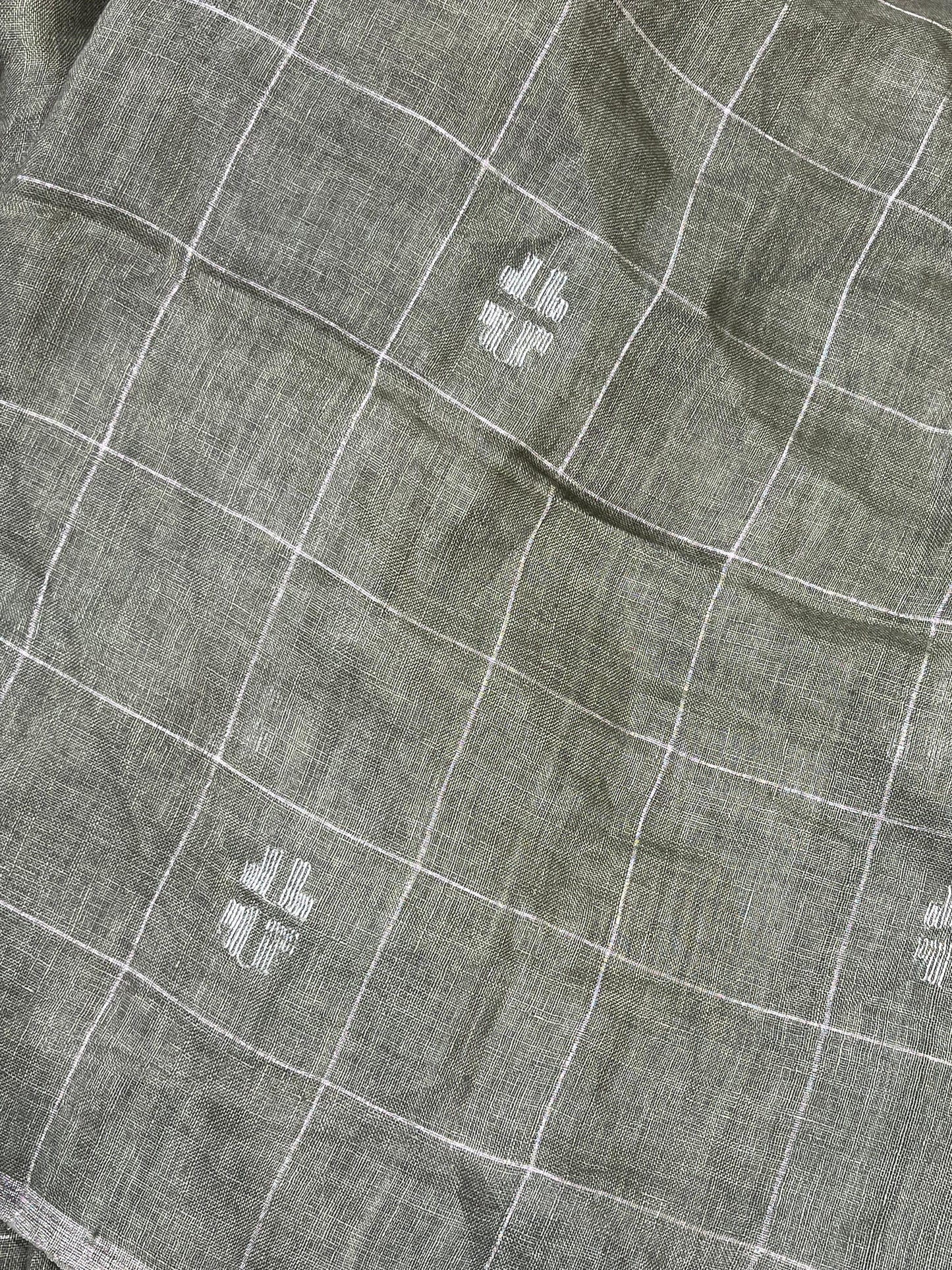 OLIVE GREEN PURE HANDLOOM LINEN SAREE