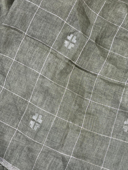 OLIVE GREEN PURE HANDLOOM LINEN SAREE