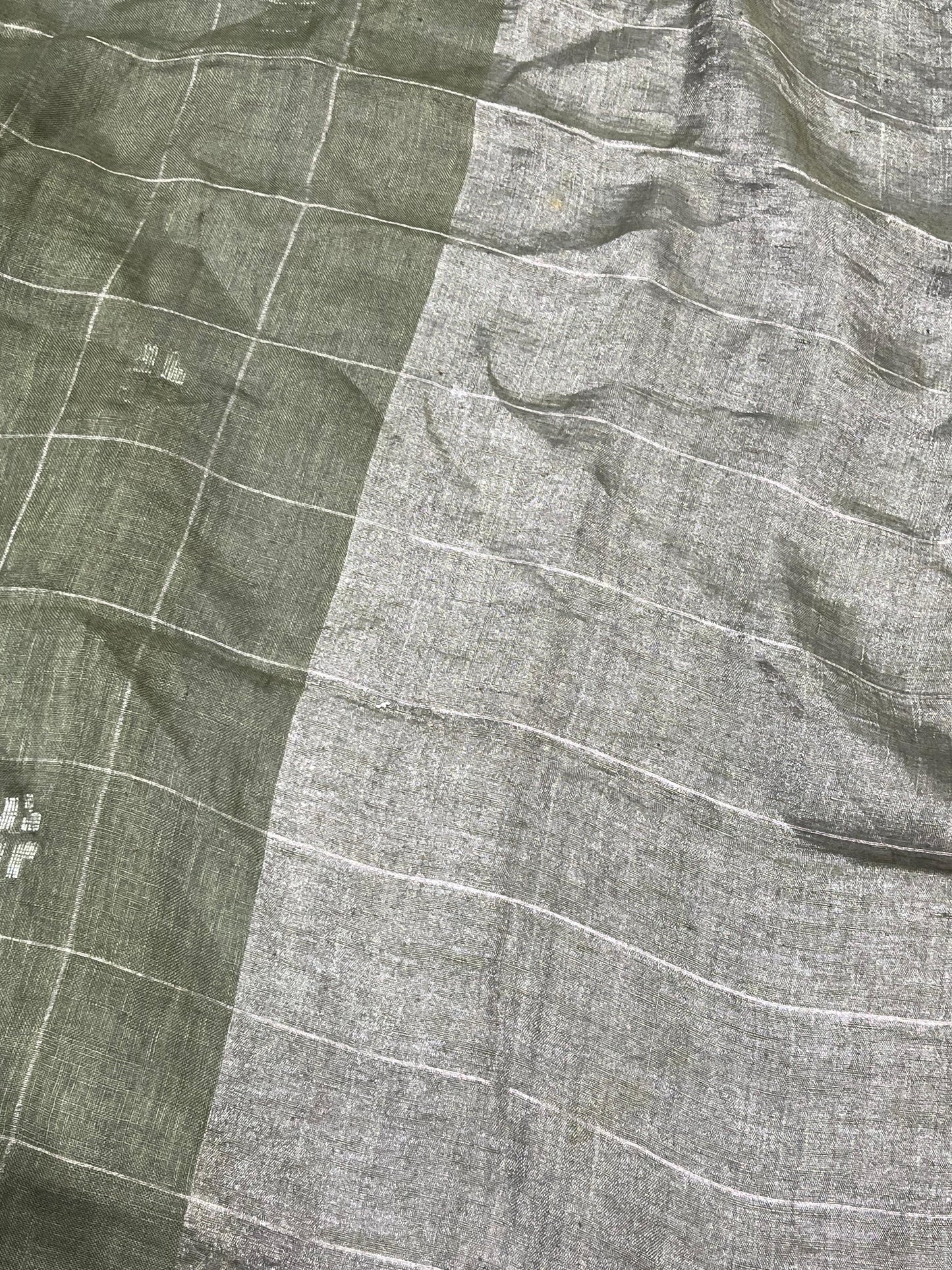 OLIVE GREEN PURE HANDLOOM LINEN SAREE