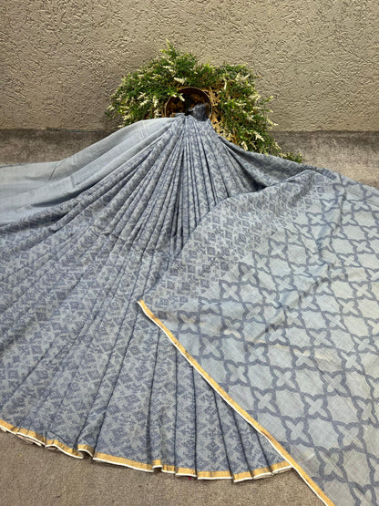 GREY PURE HANDLOOM MUSLIN JAMDANI SAREE