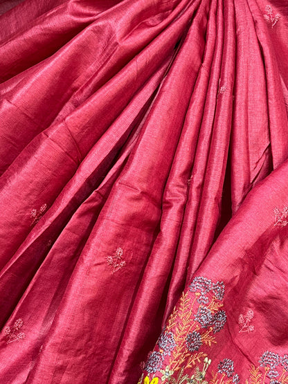 RED PURE HANDLOOM TASSAR SAREE