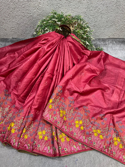 RED PURE HANDLOOM TASSAR SAREE