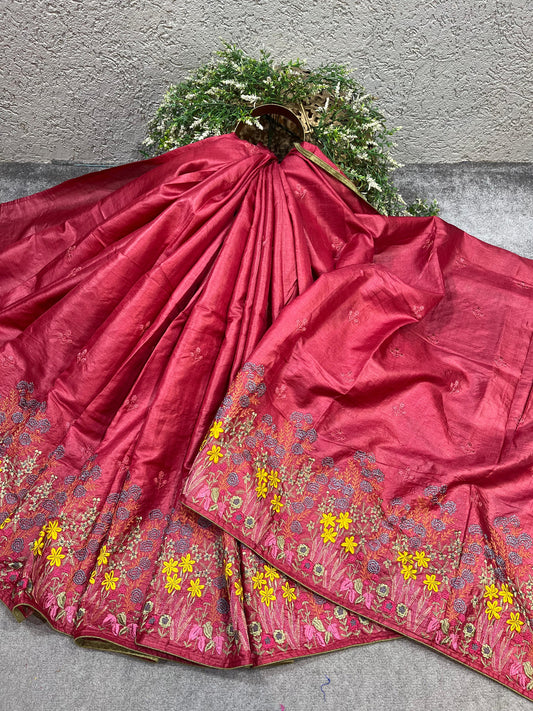 RED PURE HANDLOOM TASSAR SAREE