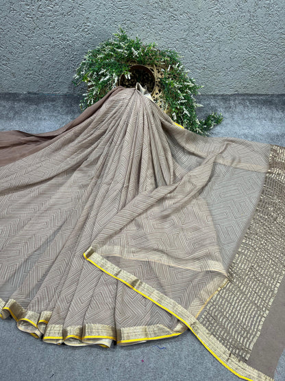GREY PURE HANDLOOM CHIFFON SAREE