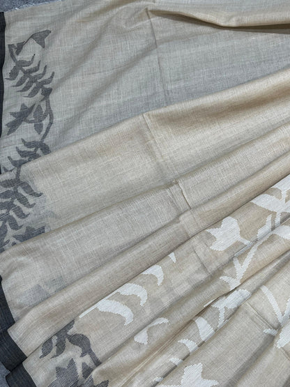 IVORY BEIGE PURE HANDLOOM JAMDANI SAREE
