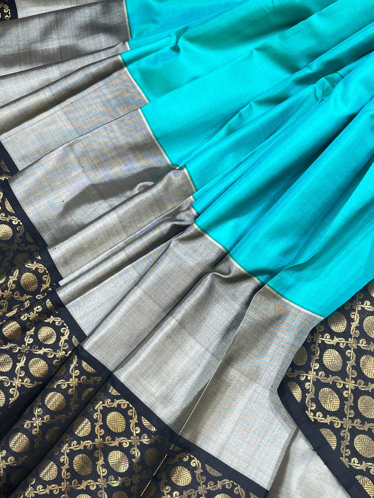 TURQUOISE BLUE PURE HANDLOOM SOFT SILK SAREE