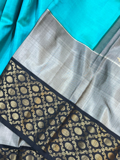 TURQUOISE BLUE PURE HANDLOOM SOFT SILK SAREE