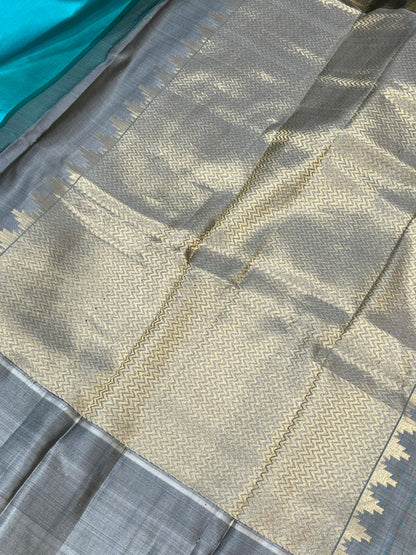 TURQUOISE BLUE PURE HANDLOOM SOFT SILK SAREE