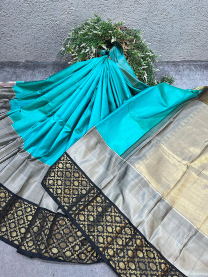 TURQUOISE BLUE PURE HANDLOOM SOFT SILK SAREE