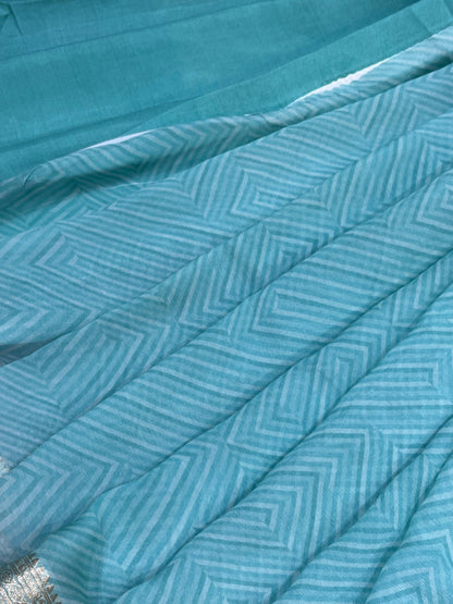 BLUE PURE HANDLOOM CHIFFON SAREE