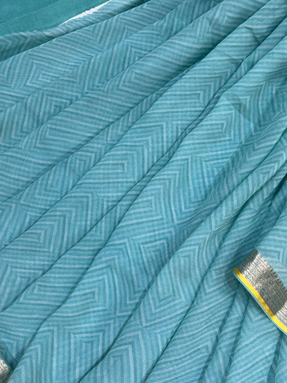 BLUE PURE HANDLOOM CHIFFON SAREE