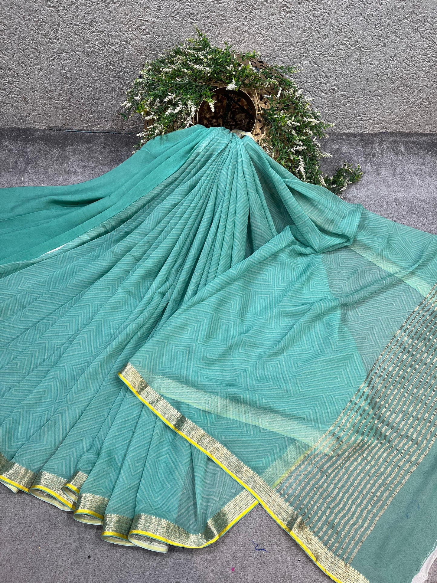 BLUE PURE HANDLOOM CHIFFON SAREE